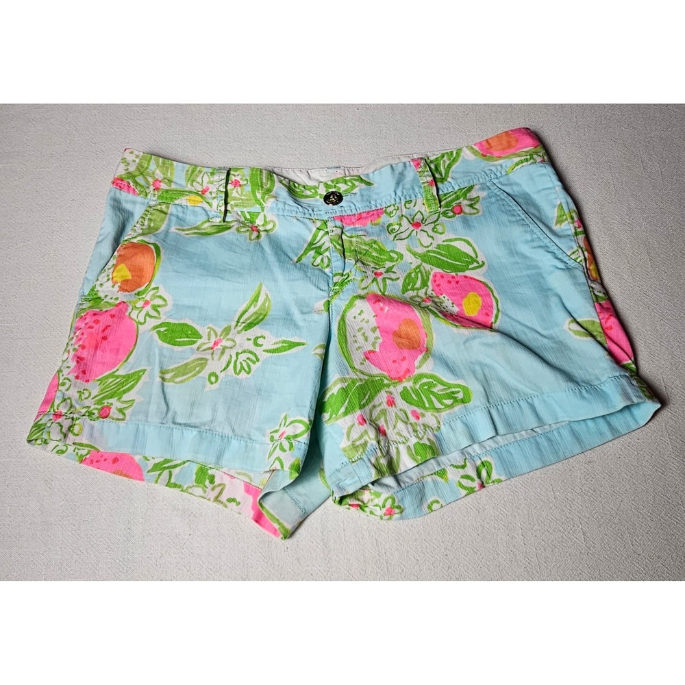 Lilly Pulitzer The Callahan Short Size 12 Blue Pink Fruit Floral Cotton Chino